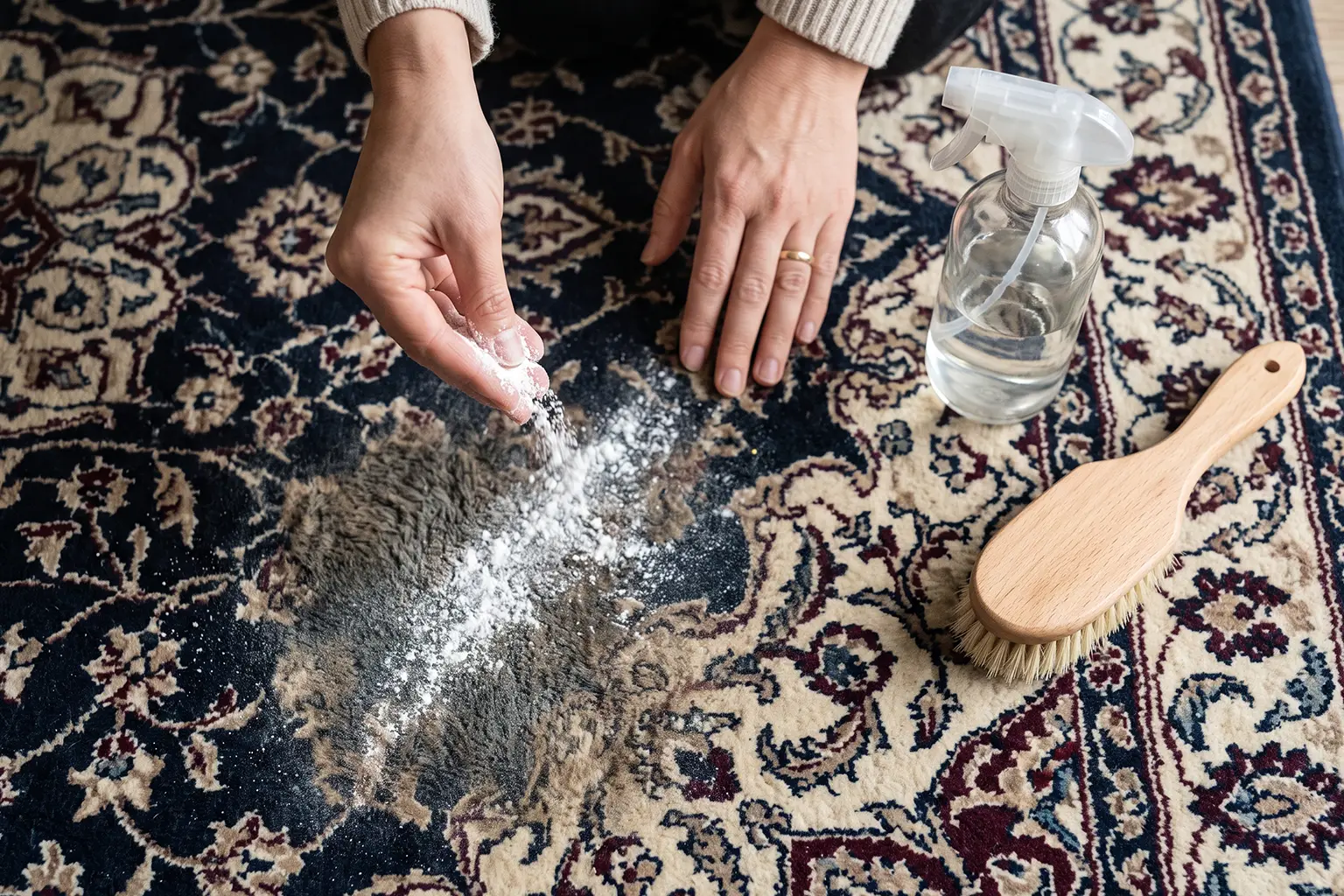 استفاده از جوش شیرین و سرکه برای تمیز کردن و براق کردن فرش بدون شستشو